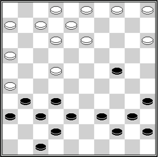 Białe: 49, 48, 47, 46, 45, 44, 43, 39, 38, 36, 35, 29, 25. Czarne: 4, 6, 7, 9, 11, 12, 13, 14, 15, 16, 19, 20, 27