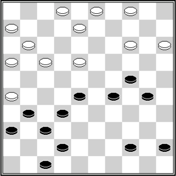 Białe: 49, 48, 47, 45, 43, 40, 37, 36, 35, 34, 33, 25. Czarne: 4, 6, 7, 9, 14, 15, 19, 20, 21, 22, 23, 27