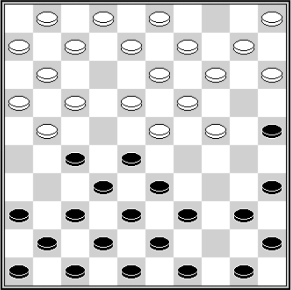 Białe: 50, 49, 48, 46, 45, 44, 43, 42, 41, 40, 38, 37, 36, 35, 34, 33, 32, 30, 28, 27. Czarne: 1, 2, 3, 4, 5, 6, 8, 9, 10, 11, 12, 13, 14, 15, 16, 18, 19, 23, 24, 26