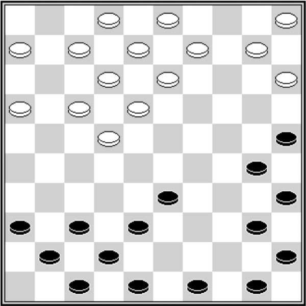 Białe: 49, 48, 46, 45, 44, 43, 42, 41, 39, 38, 36, 35, 34, 33, 29. Czarne: 1, 2, 3, 4, 6, 9, 10, 11, 13, 14, 15, 16, 18, 21, 26