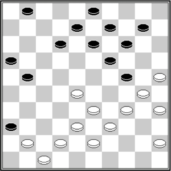 Białe: 47, 45, 43, 42, 41, 39, 38, 35, 34, 33, 30, 28, 25. Czarne: 1, 3, 8, 9, 10, 12, 13, 14, 16, 19, 21, 24, 36