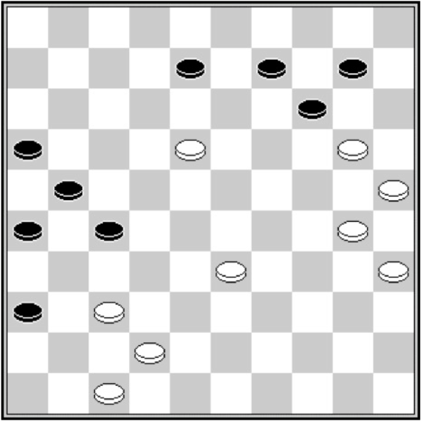 Białe: 47, 42, 37, 35, 33, 30, 25, 20, 18.      Czarne: 8, 9, 10, 14, 16, 21, 26, 27, 36