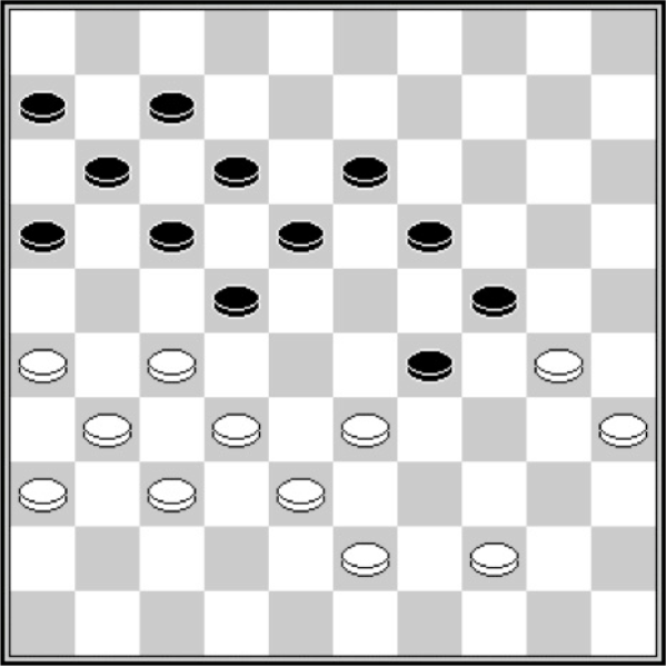 Białe: 44, 43, 38, 37, 36, 35, 33, 34, 31, 30, 27, 26. Czarne: 6, 7, 11, 12, 13, 16, 17, 18, 19, 22, 24, 29