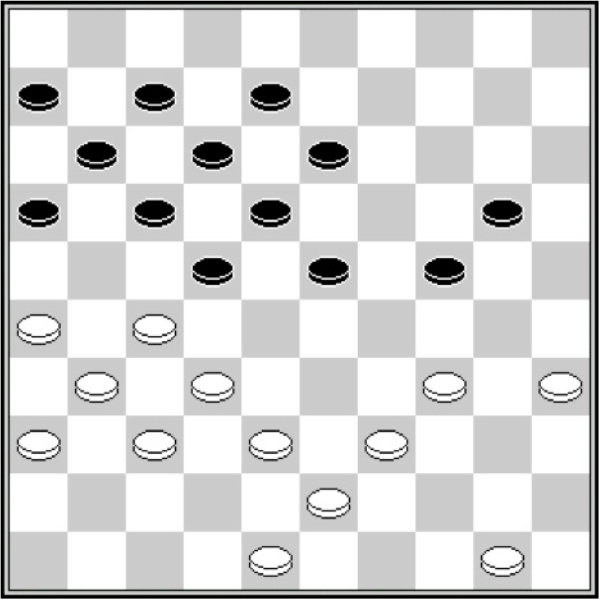 Białe: 50, 48, 43, 39, 38, 37, 36, 35, 34, 32, 31, 27, 26. Czarne: 6, 7, 8, 11, 12, 13, 16, 17, 18, 20, 22, 23, 24