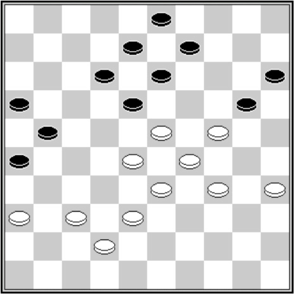 Białe: 42, 38, 37, 36, 35, 34, 33, 29, 28, 24, 23. Czarne: 3, 8, 9, 12, 13, 15, 16, 18, 20, 21, 26