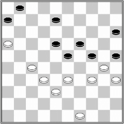 Białe: 49, 38, 35, 34, 33, 32, 30, 27, 16. Czarne: 1, 6, 8, 15, 18, 19, 23, 24, 25