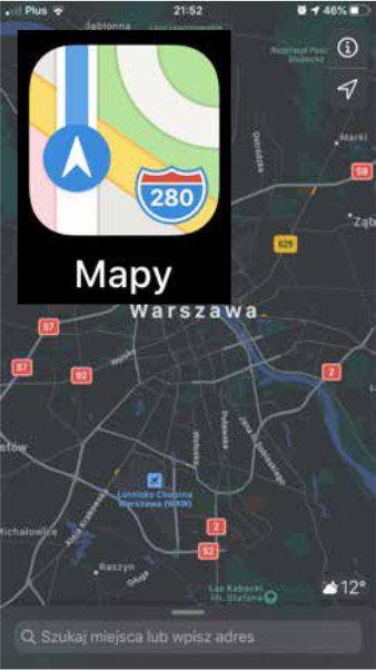 Zrzut ekranu aplikacji Mapy