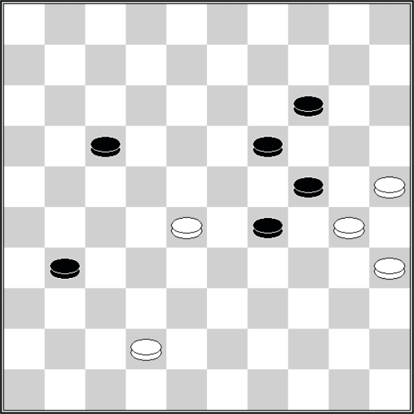 Białe: 42, 35, 30, 28, 25. Czarne: 14, 17, 19, 24, 29, 31