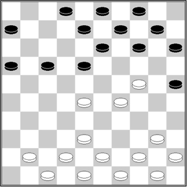 Białe: 50, 49, 48, 47, 45, 44, 43, 42, 41, 40, 38, 29, 28, 24 Czarne: 2, 3, 4, 6, 8, 9, 10, 13, 14, 15, 16, 17, 18, 25