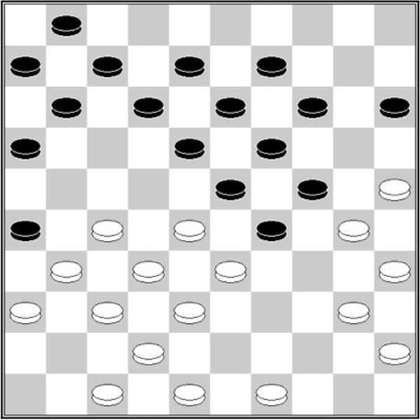 Białe: 49, 48, 47, 45, 42, 40, 38, 37, 36, 35, 33, 32, 31, 30, 28, 27, 25. Czarne: 1, 6, 7, 8, 9, 11, 12, 13, 14, 15, 16, 18, 19, 23, 24, 26, 29