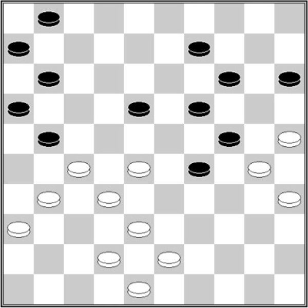 Białe: 48, 43, 42, 38, 36, 35, 32, 31, 30, 28, 27, 25. Czarne: 1, 6, 9, 11, 14, 15, 16, 18, 19, 21, 24, 29