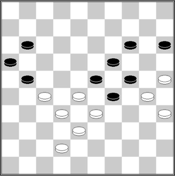 Białe: 42, 38, 35, 33, 32, 30, 28, 27, 25. Czarne: 11, 14, 15, 16, 19, 21, 23, 24, 29