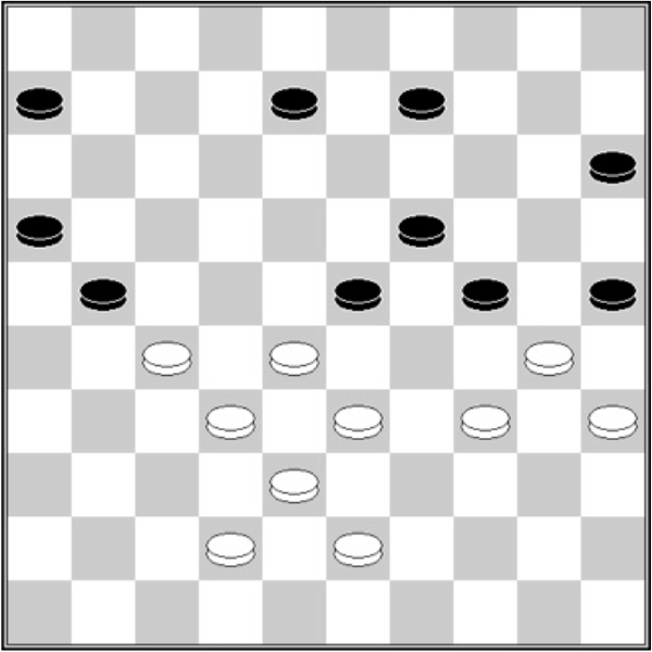 Białe: 43, 42, 38, 35, 34, 33, 32, 30, 28, 27. Czarne: 6, 8, 9, 15, 16, 19, 21, 23, 24, 25