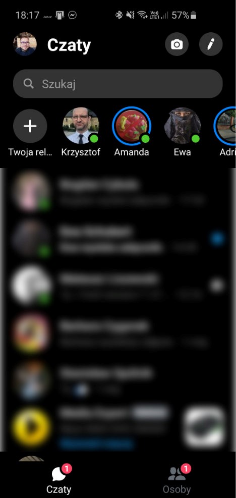 Zrzuty ekranu z komunikatora Messenger