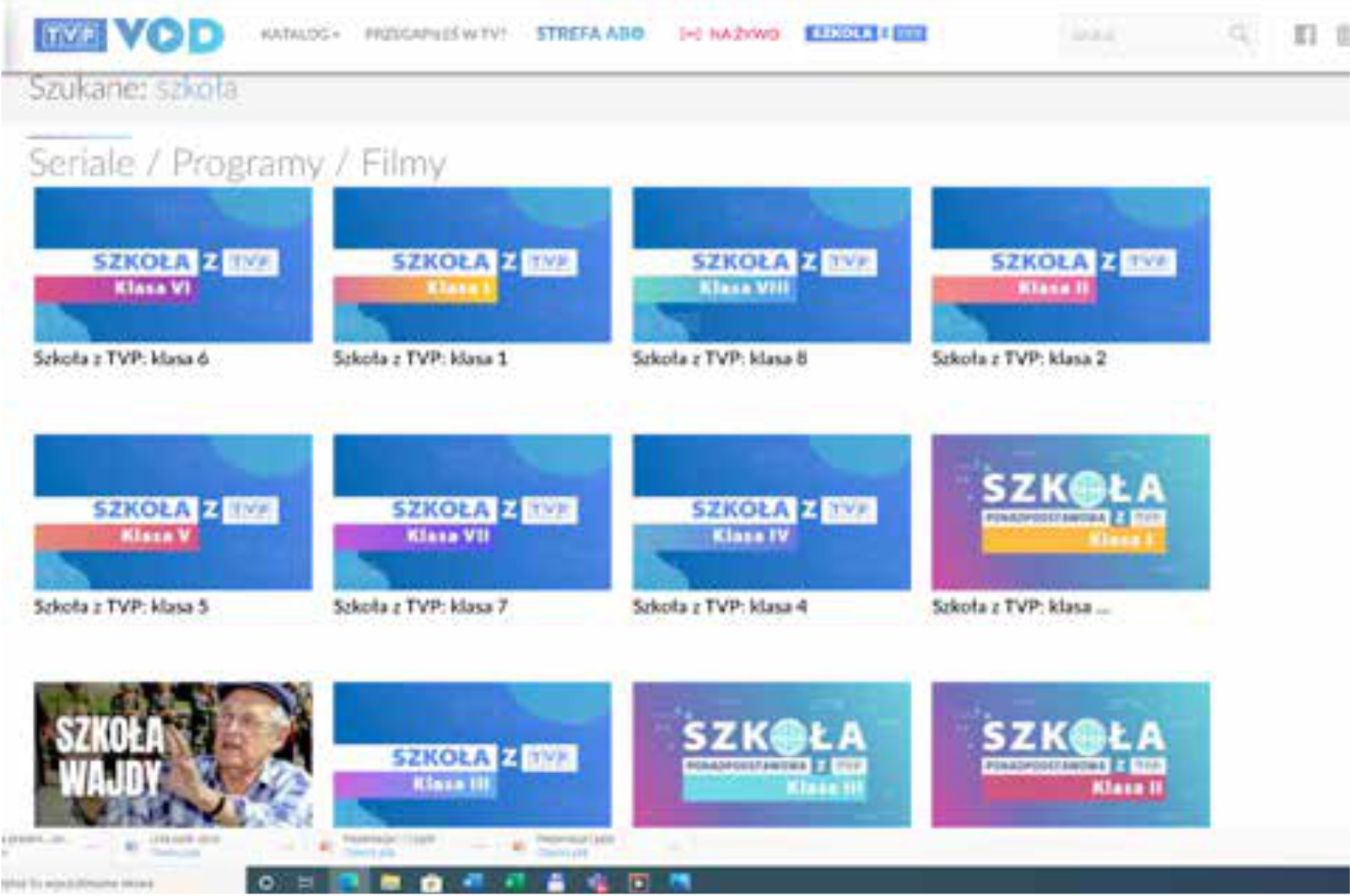 Zrzut ekranu z platformy RVP VOD
