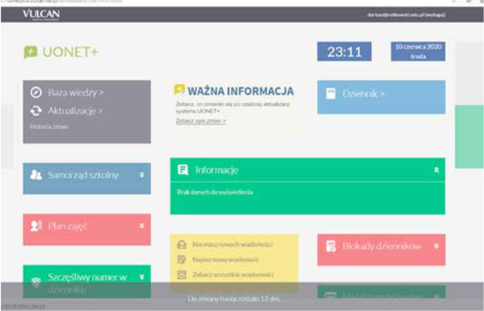 Zrzut ekranu z platformy E-dziennik