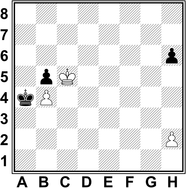 Białe: Kc5, b4, h2. Czarne: Ka4, b5, h6