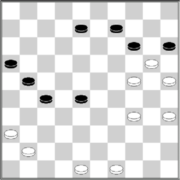 Białe: 49, 48, 41, 36, 35, 34, 25, 24, 20. Czarne: 8, 9, 14, 15, 16, 21, 27, 28