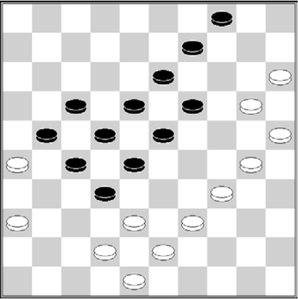 Białe: 48, 43, 42, 39, 38, 36, 34, 30, 26, 25, 20, 15. Czarne: 4, 9, 13, 17, 18, 19, 21, 22, 23, 27, 28, 32
