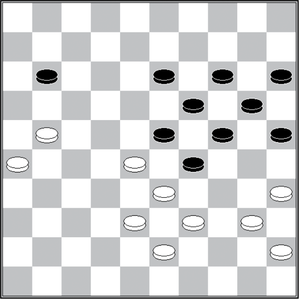 Białe: 45, 43, 40, 39, 38, 35, 33, 28, 26, 21
              Czarne: 11, 13, 14, 15, 19, 20, 23, 24, 25, 29