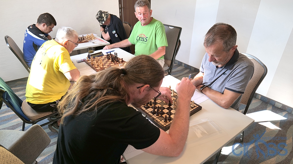 grupa os&oacute;b przy szachownicach