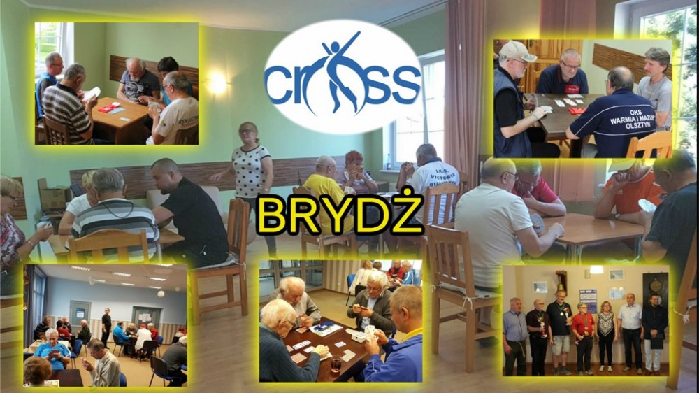 Kolaż zdjęć z rozgrywek brydża Stowarzyszenia CROSS