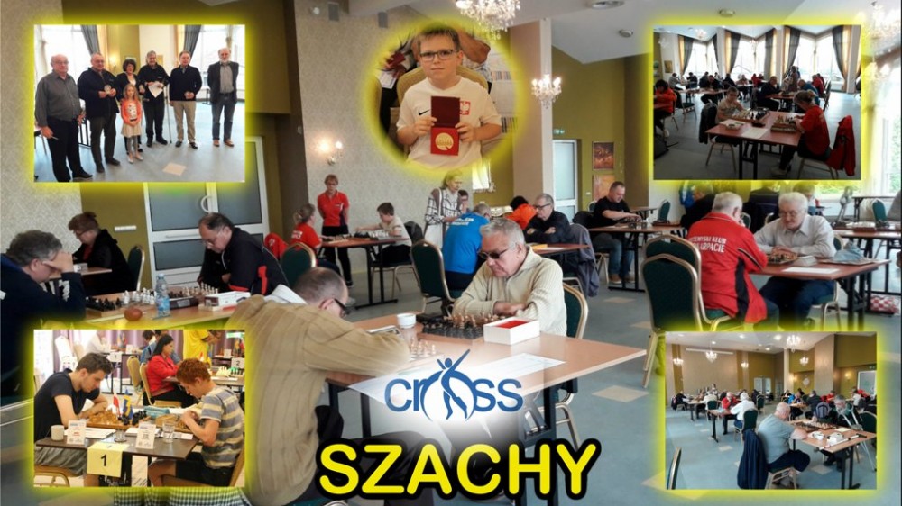 Kolaż zdjęć z rozgrywek szachowych Stowarzyszenia CROSS
