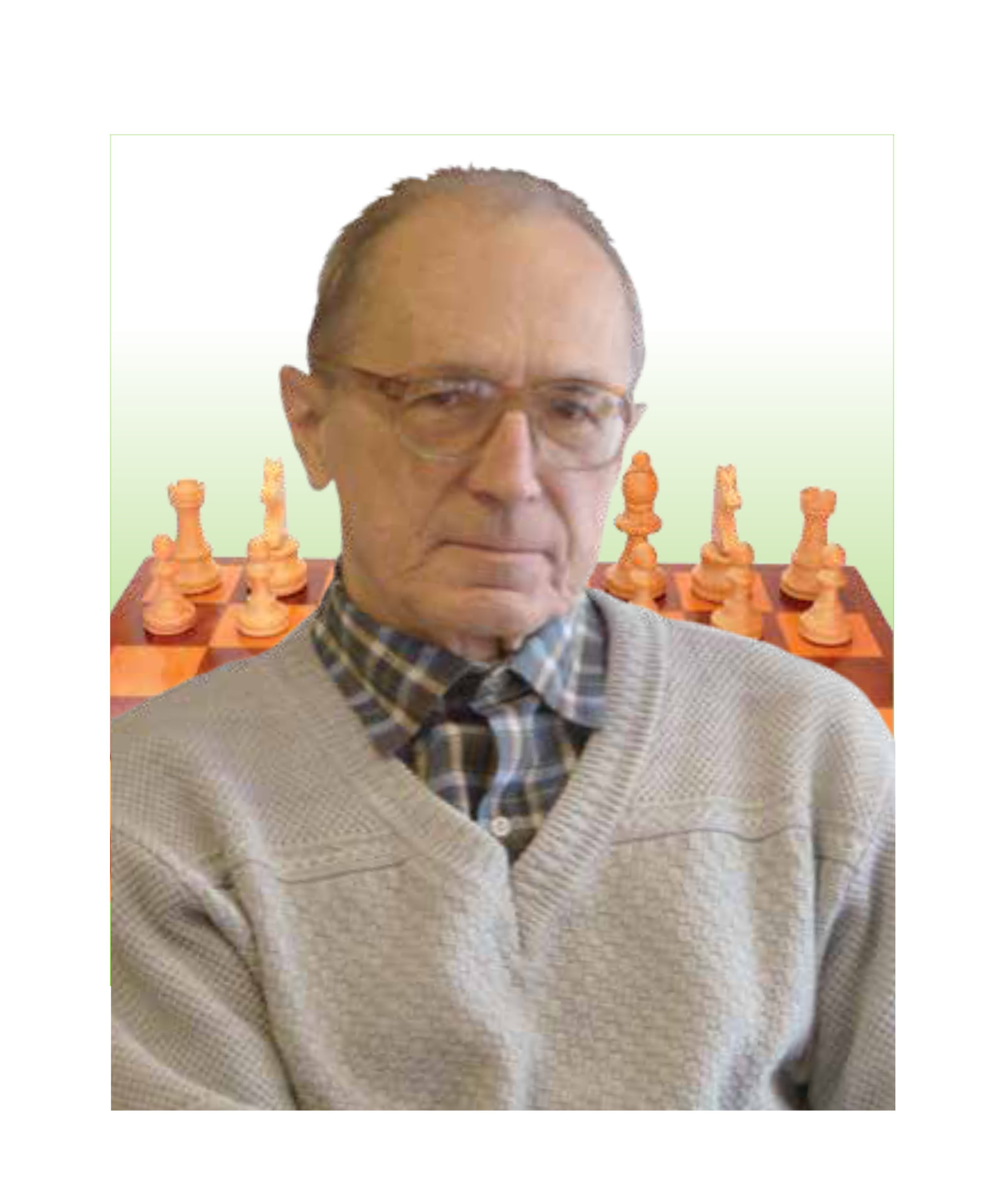 Mężczyzna z szachownicą w tle