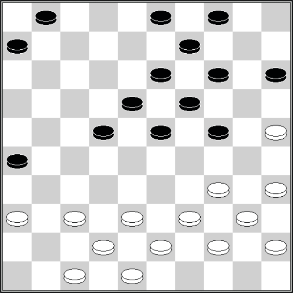 Białe: 48, 47, 45, 44, 43, 42, 40, 39, 38, 37, 36, 35, 34, 25. Czarne: 1, 3, 4, 6, 9, 13, 14, 15, 18, 19, 22, 23, 24, 26