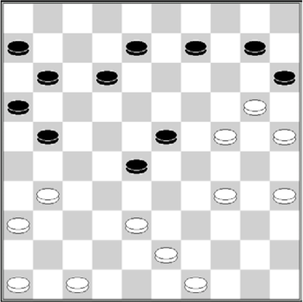 Białe: 49, 47, 46, 43, 38, 36, 35, 34, 31, 25, 24, 20. Czarne: 6, 8, 9, 10, 11, 12, 15, 16, 21, 23, 28