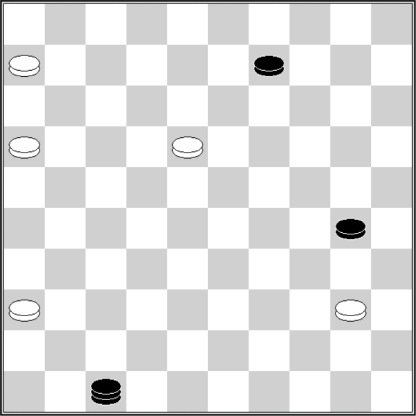 Białe: 40, 36, 18, 16, 6 Czarne: 9, 30, damka 47