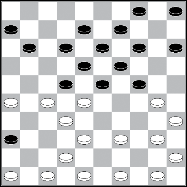 Białe: 45, 44, 43, 39, 38, 36, 35, 34, 33, 32, 31, 26 Czarne: 1, 3, 13, 14, 15, 16, 17, 18, 19, 21, 22, 25