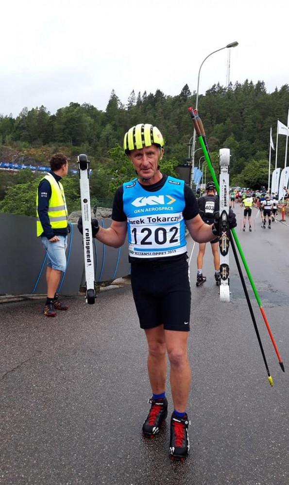 Trener na Aliansloppet - największej imprezie nartorolkowej dla zawodowców i amatorów w Europie. Trollhättan, Szwecja 2019 r.