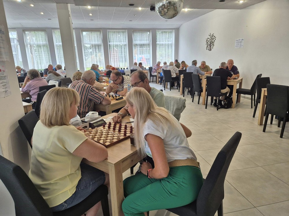 grupa osób gra w warcaby