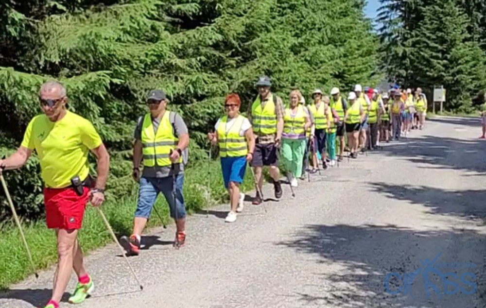 grupa osób z kijkami