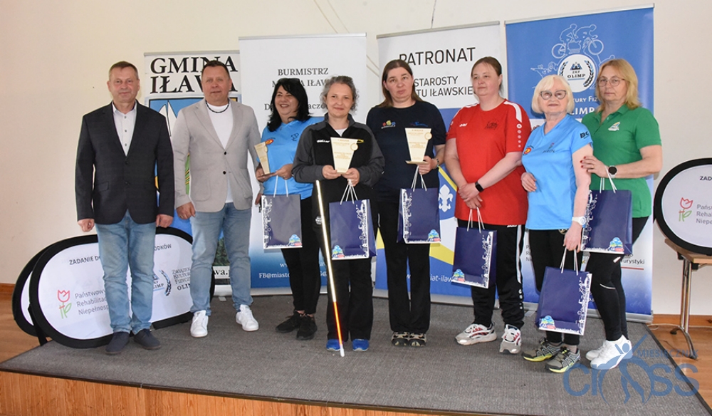 grupa osób z pucharami i nagrodami